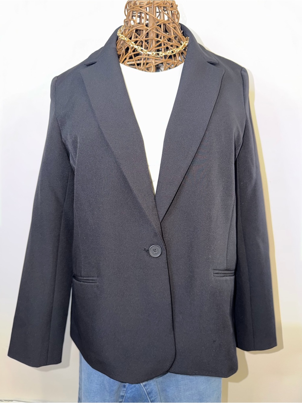 Nine West Black Single-Button Blazer with Extra Button